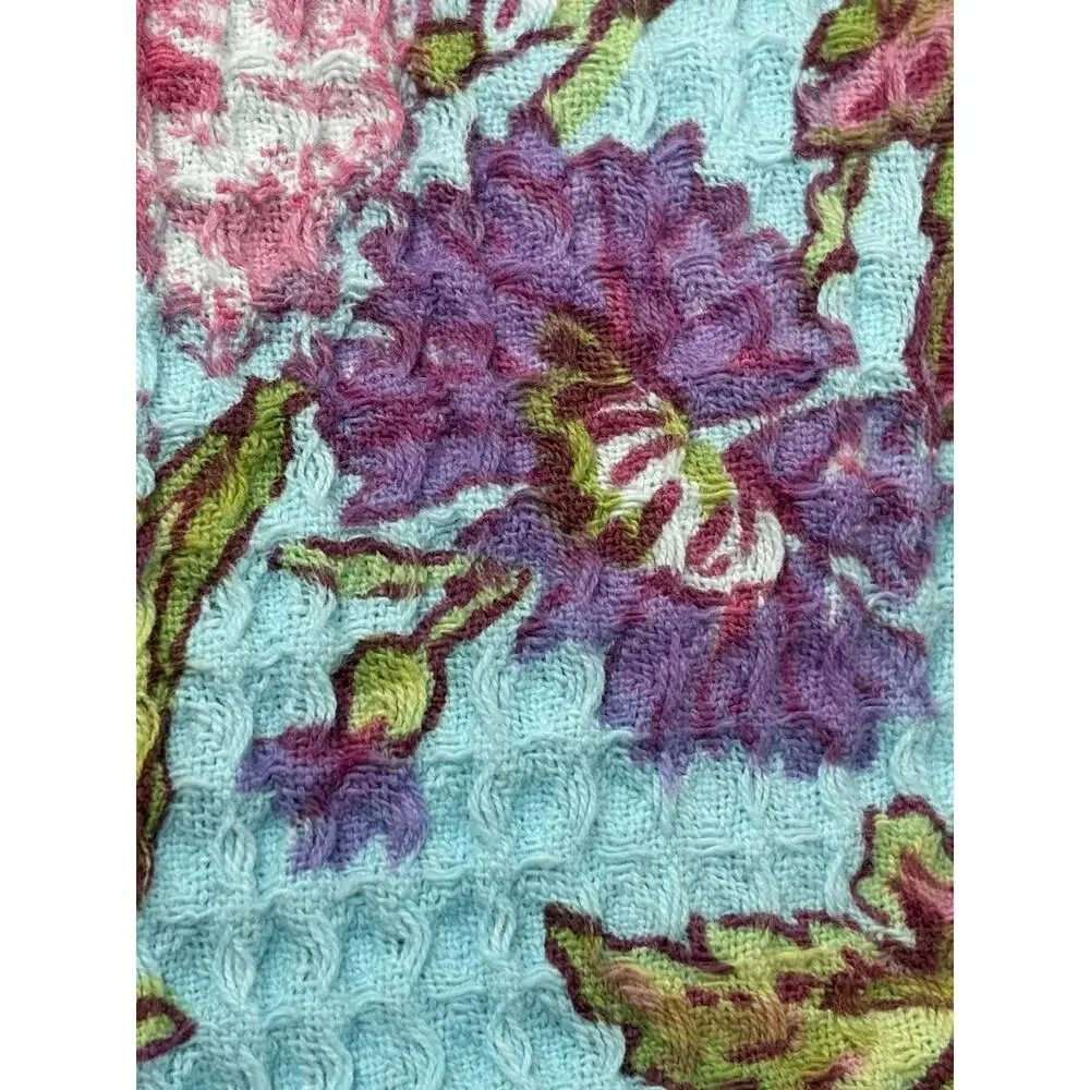 April Cornell WILDFLOWERS Turquoise Aqua Kitchen Dish Tea Towels Set Of 3 Bright